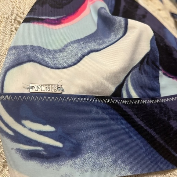 Criss Cross Bralette Plunge V-Neck Victoria’s PINK Mandy Marble Swim Sports Bra - Picture 4 of 4